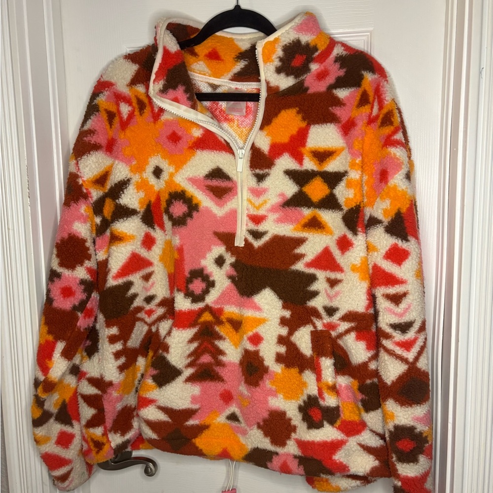 No Boundaries Multicolor Geometric Cowl Sweater